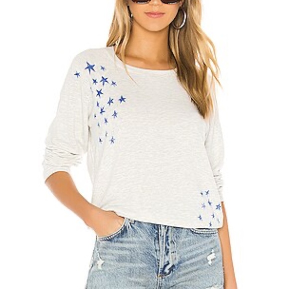 Revolve MONROW Vintage Raglan With Faded Stars in Ash & Blue Stars - Picture 1 of 5
